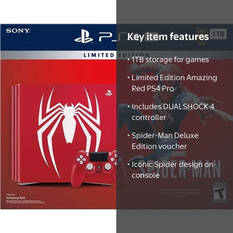 PlayStation 4 Pro Console - Limited Edition Amazing Red Marvel's
