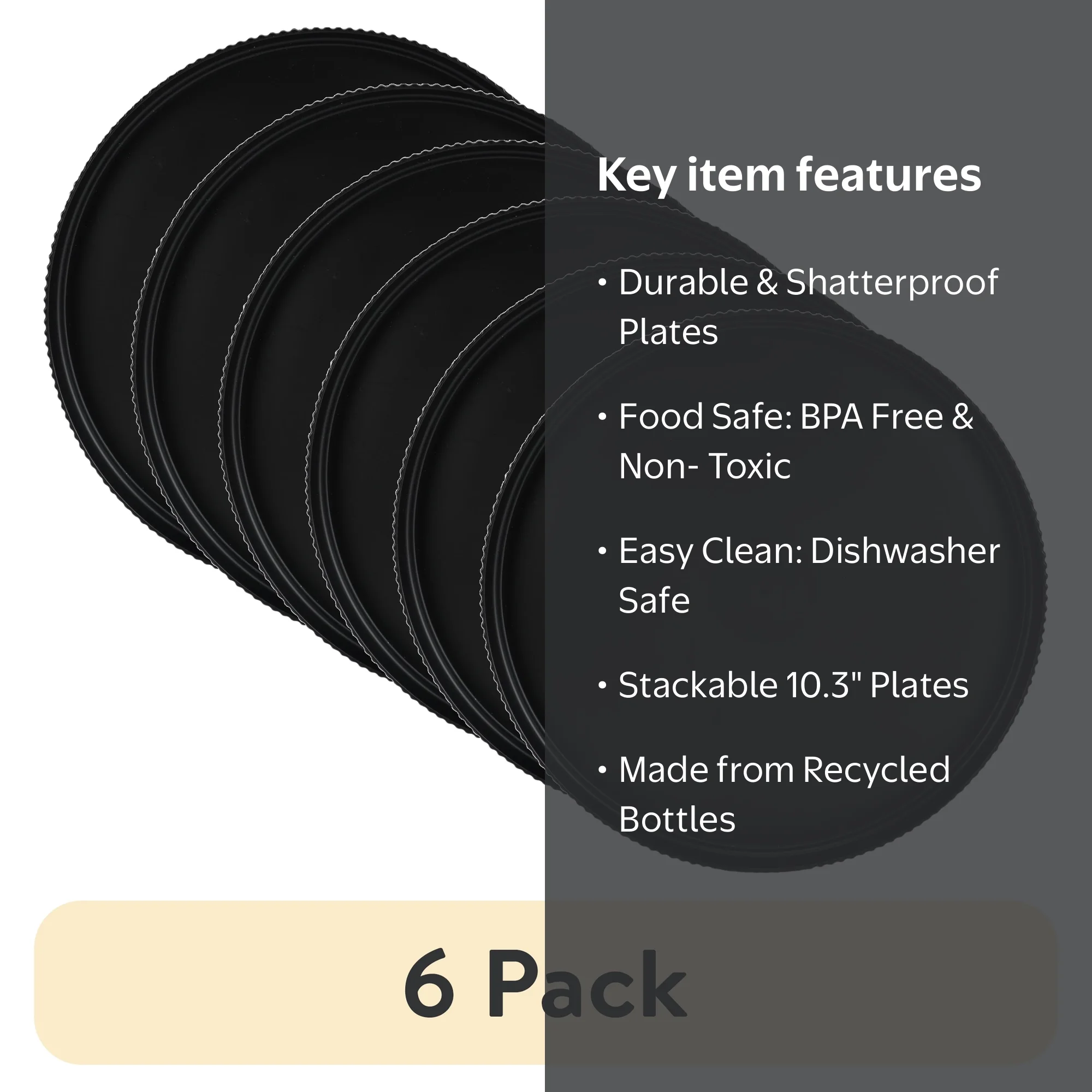 6 pack) Mainstays Eco-Friendly Recycled Plastic Dinner Plate