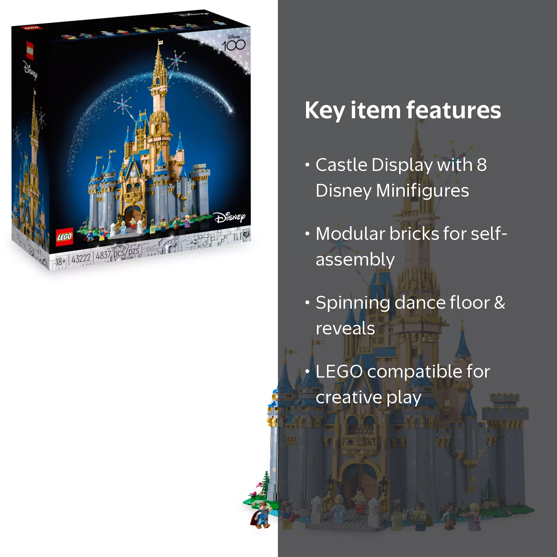 LEGO, Disney Building Set, 43222, Black with Disney Castle details