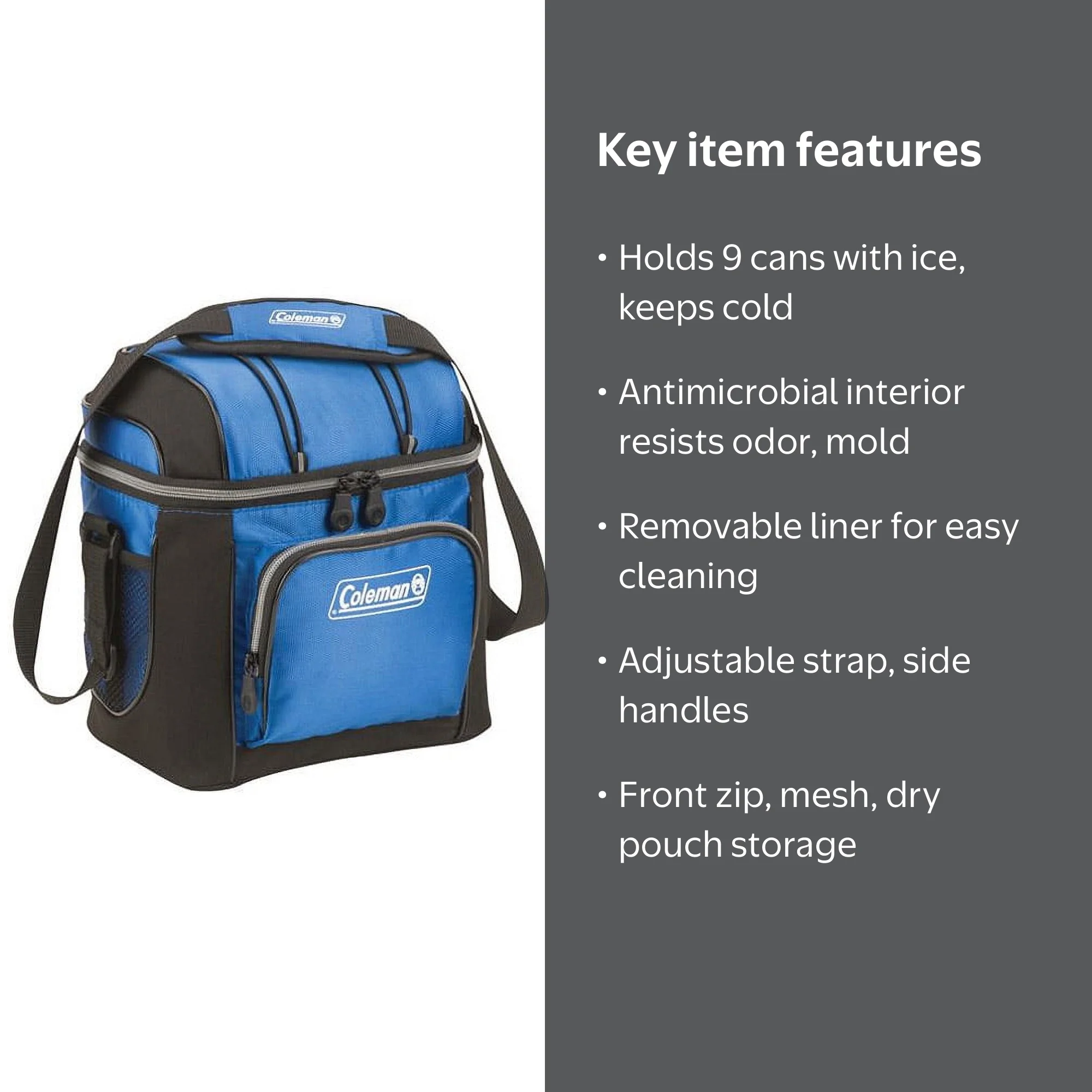 Coleman 9 Can Soft-Sided Cooler with Hard Plastic Liner, Blue