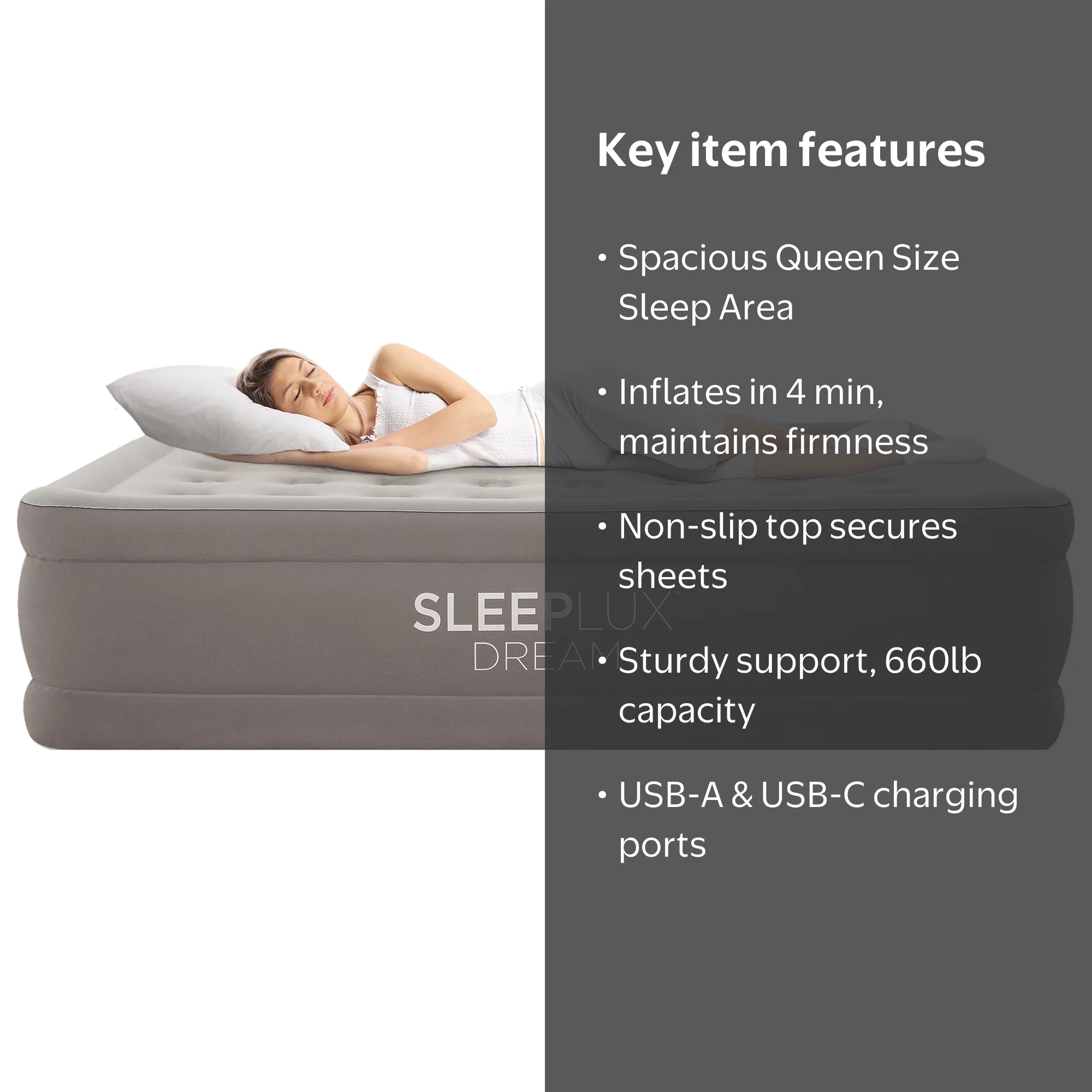 SleepLux Dream AlwayzAire Queen Air Mattress, 18 in, Electric Pump