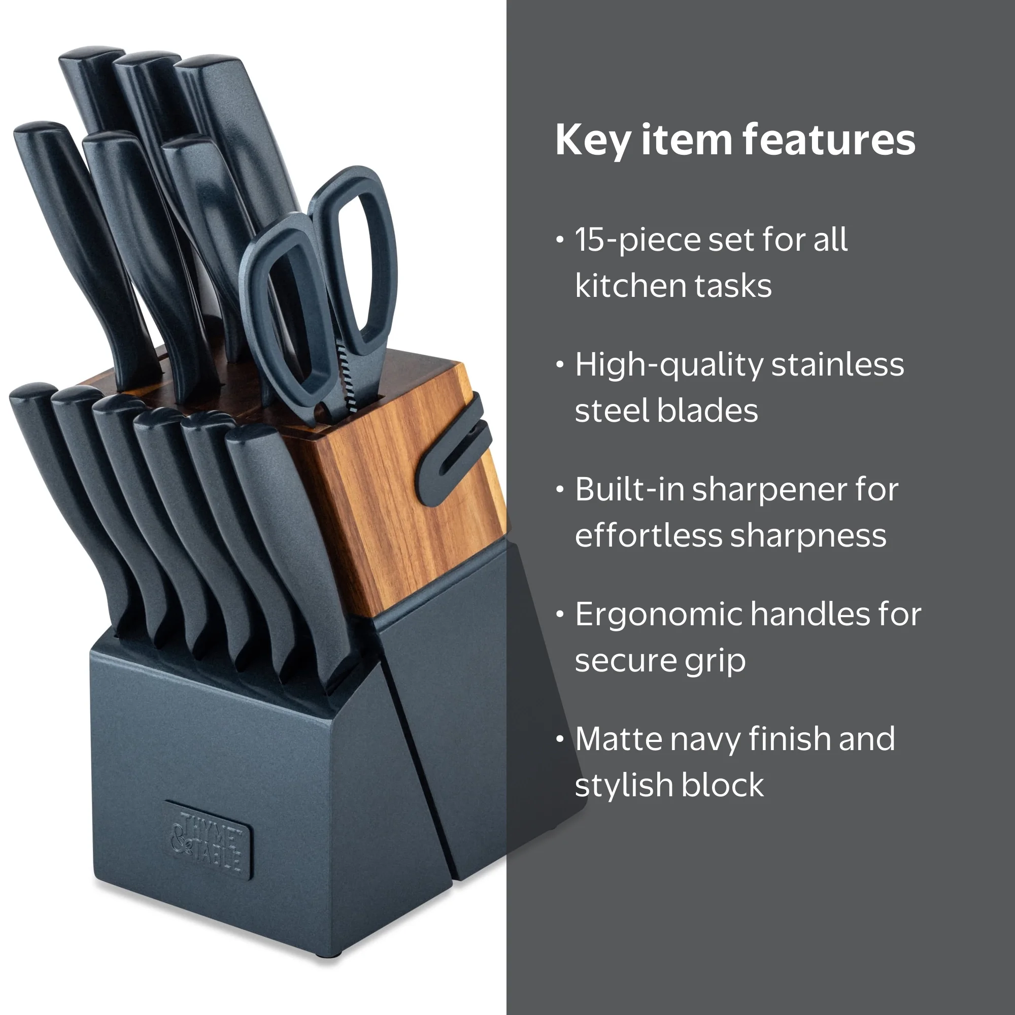 Free Shipping! Thyme & Table Navy 15-Piece Knife Block Set with
