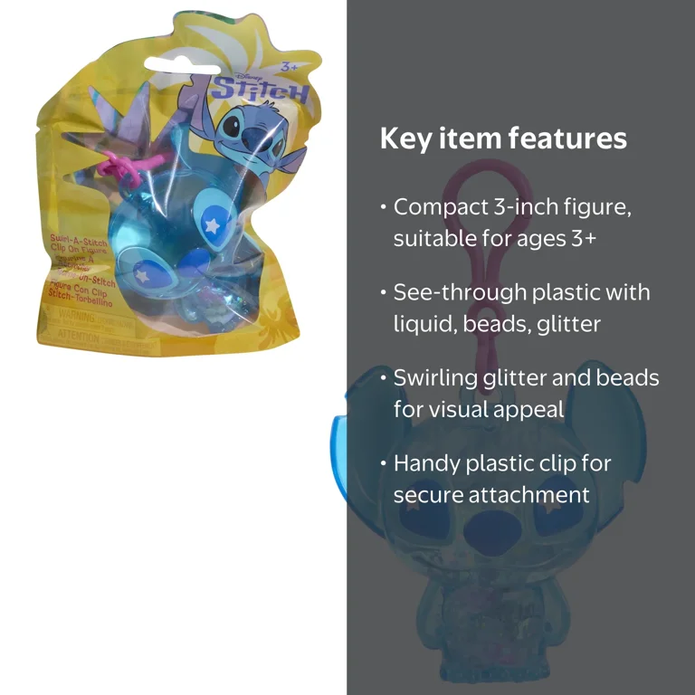 Disney Stitch Swirl-a-Stitch Clip-on 3-inch Figure for Kids Ages 3