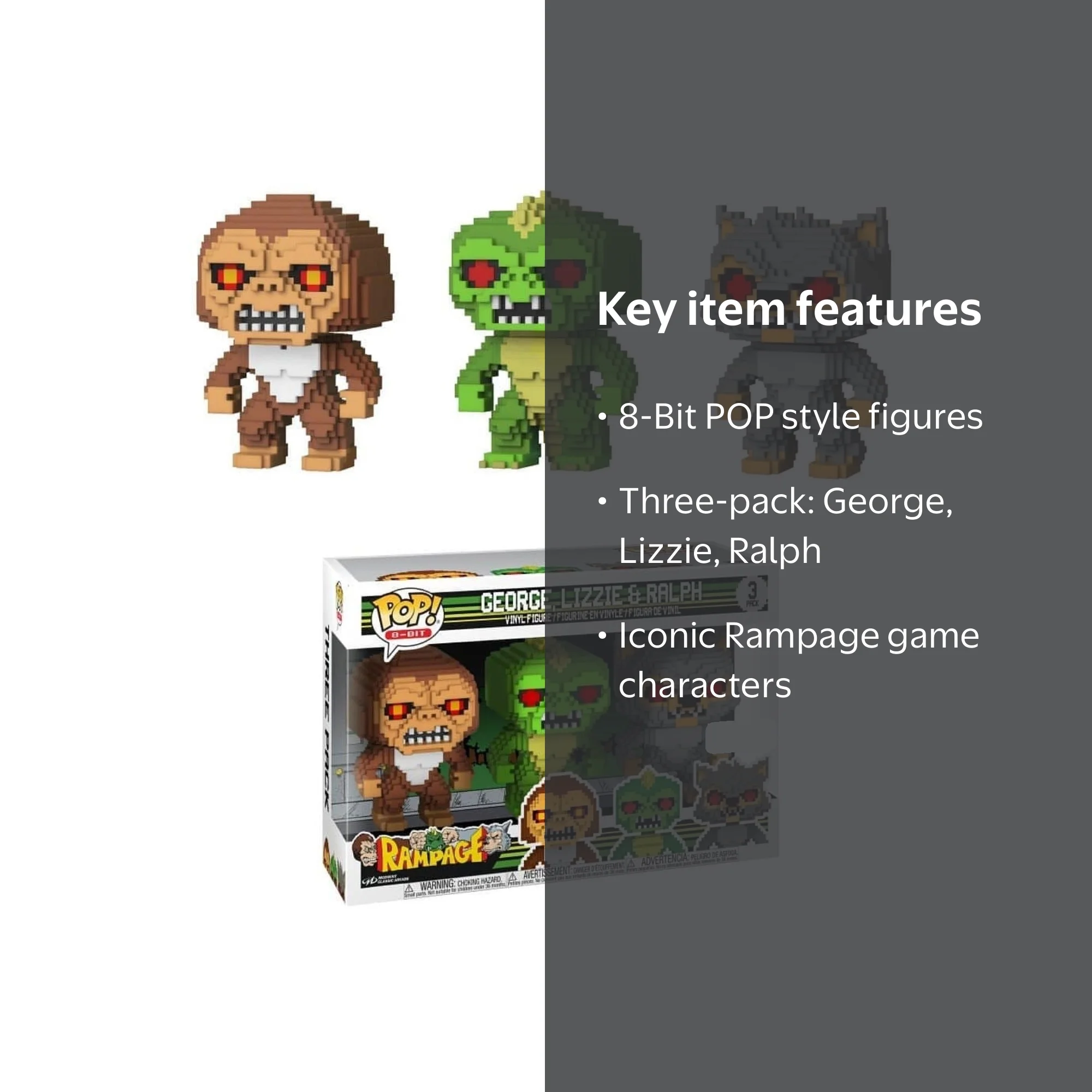 Funko 8-bit pop: rampage -3pk - george, lizzie & ralph - walmart
