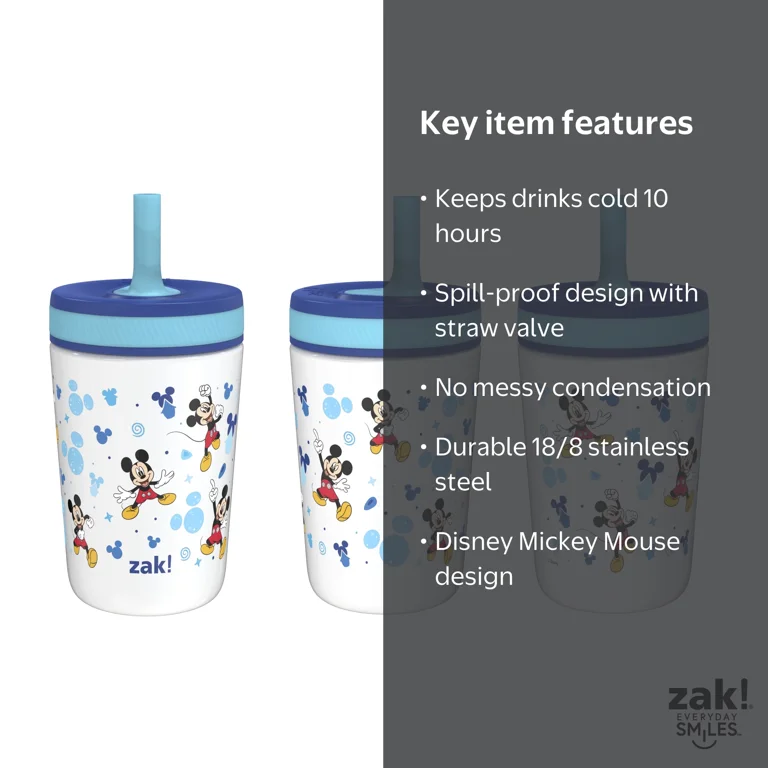【Mickey】 Zak Designs, Disney Kelso Toddler Cup, 12oz Vacuum Insulated Sippy