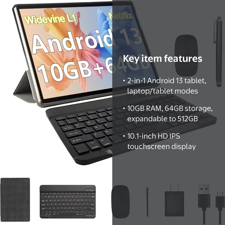 CP20-Black タブレット 64GB 4GB YQSavior, CP20 10.1 inch Android Tablet, 10GB RAM 64GB ROM, Black
