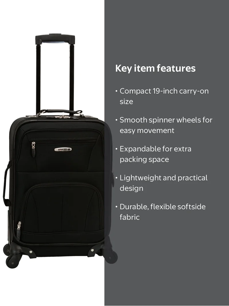 M19ブラックエース Rockland, Softside Carry-on Luggage, 19 inches, Black - Walmart.com