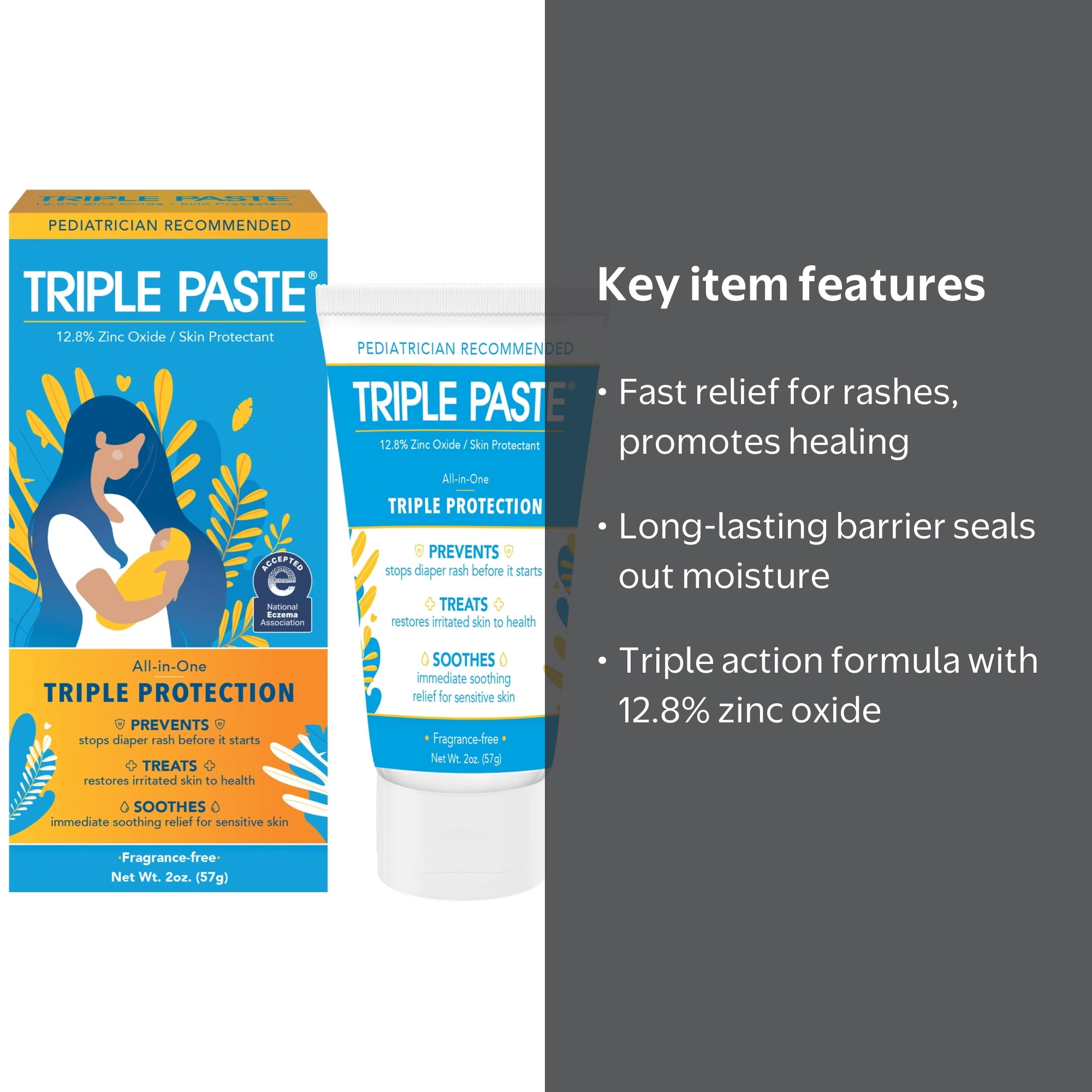 Triple Paste Diaper Rash Cream, Hypoallergenic Medicated Ointment