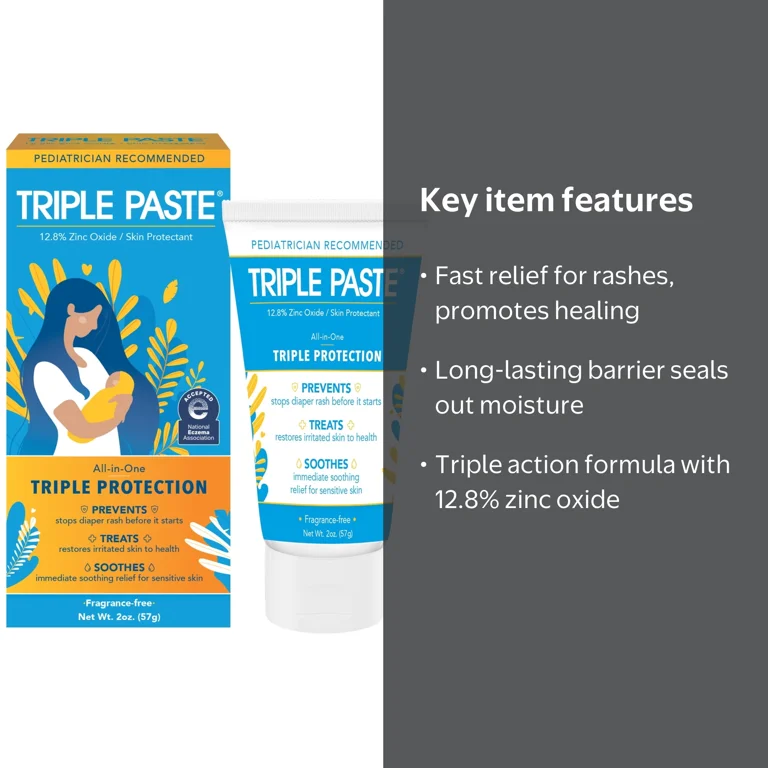 Triple Paste Diaper Rash Cream, Hypoallergenic Medicated Ointment