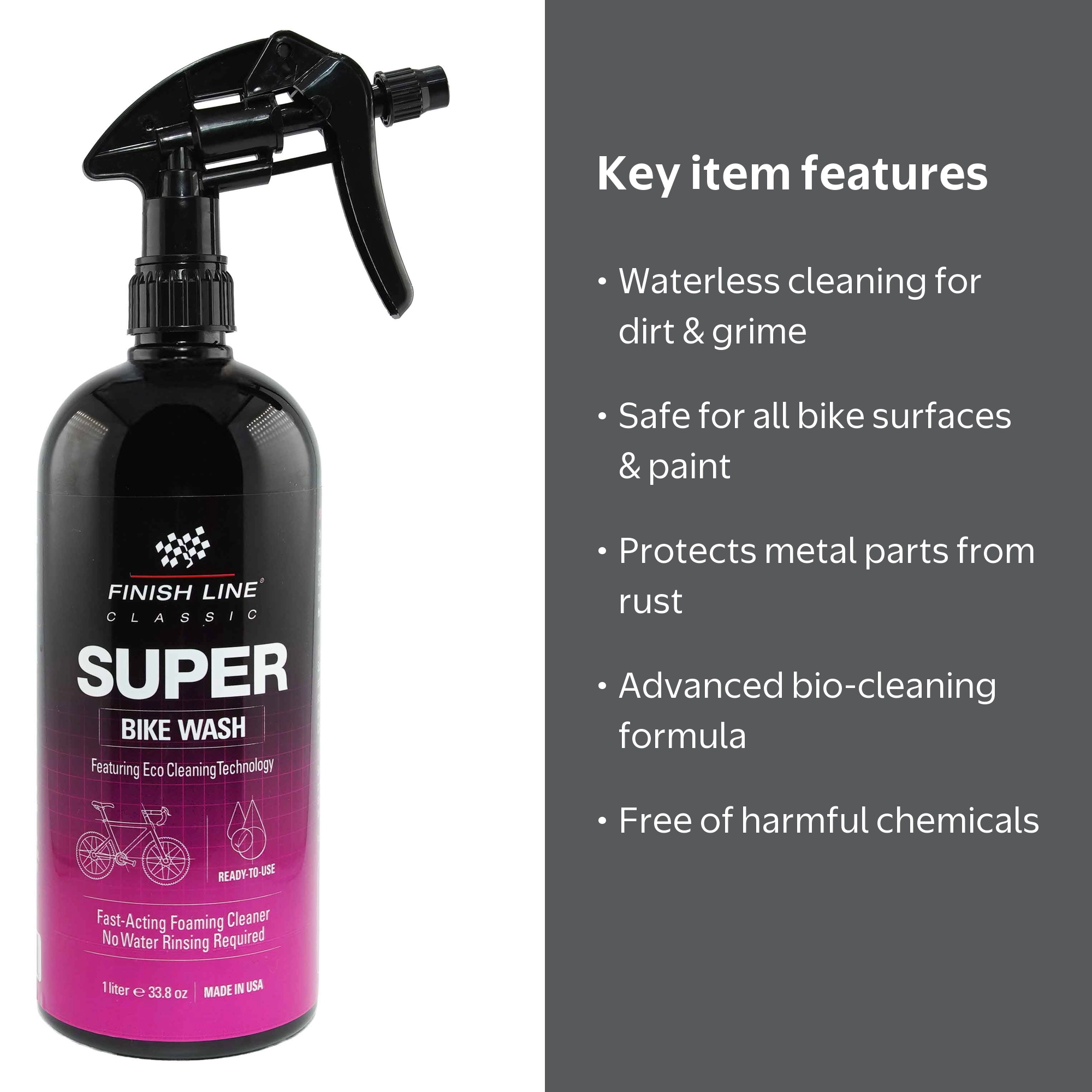 Finish Line Super Bike Wash Bicycle Cleaner Spray Bottle, 1 Liter