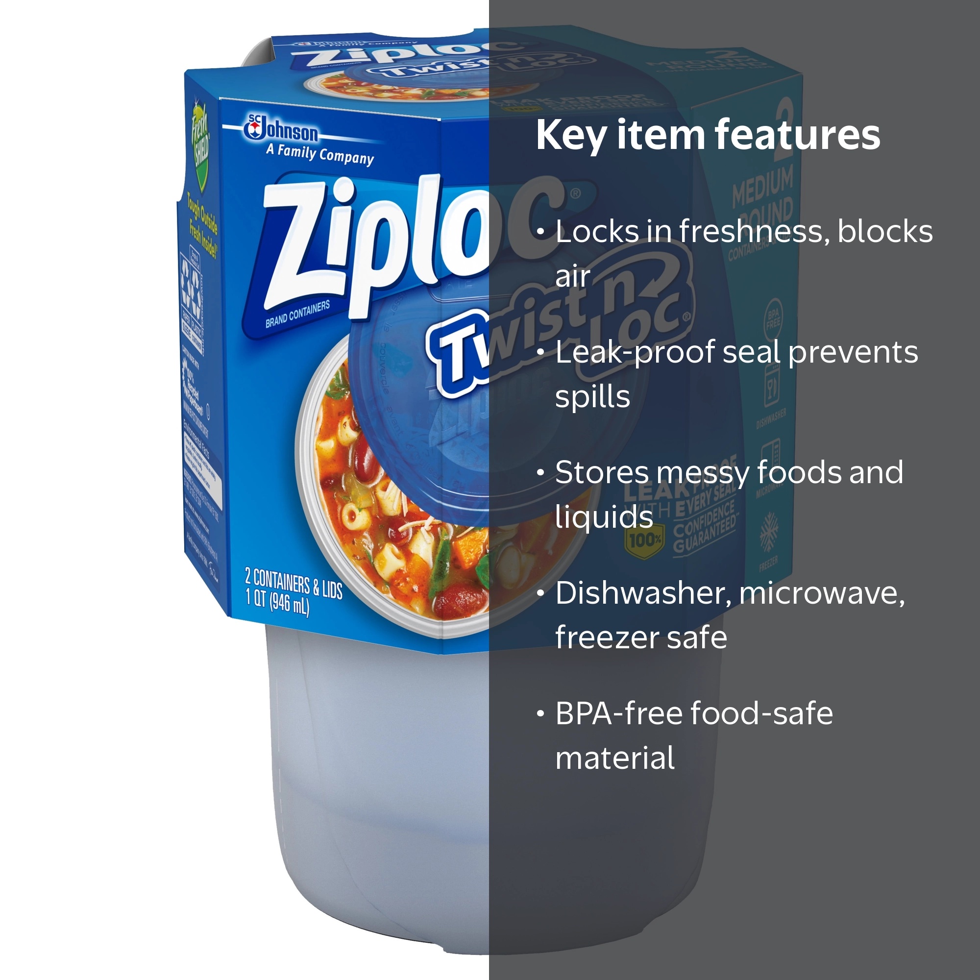 Ziploc Twist 'n Loc Food Storage Container, Medium, Set of 2