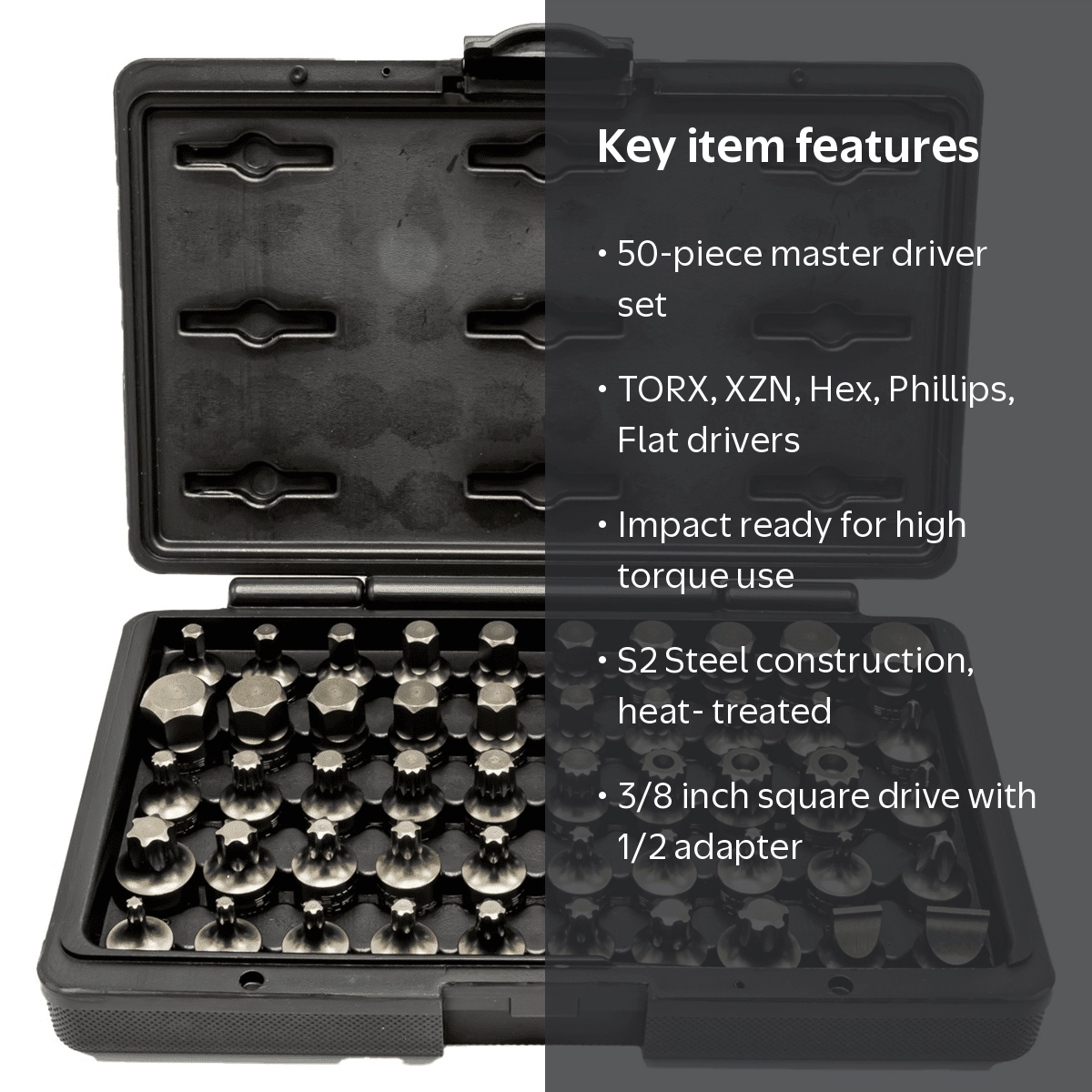VIM Tools Impact Master Set, 50 Piece, Half Cut TORX, Hex, Flat