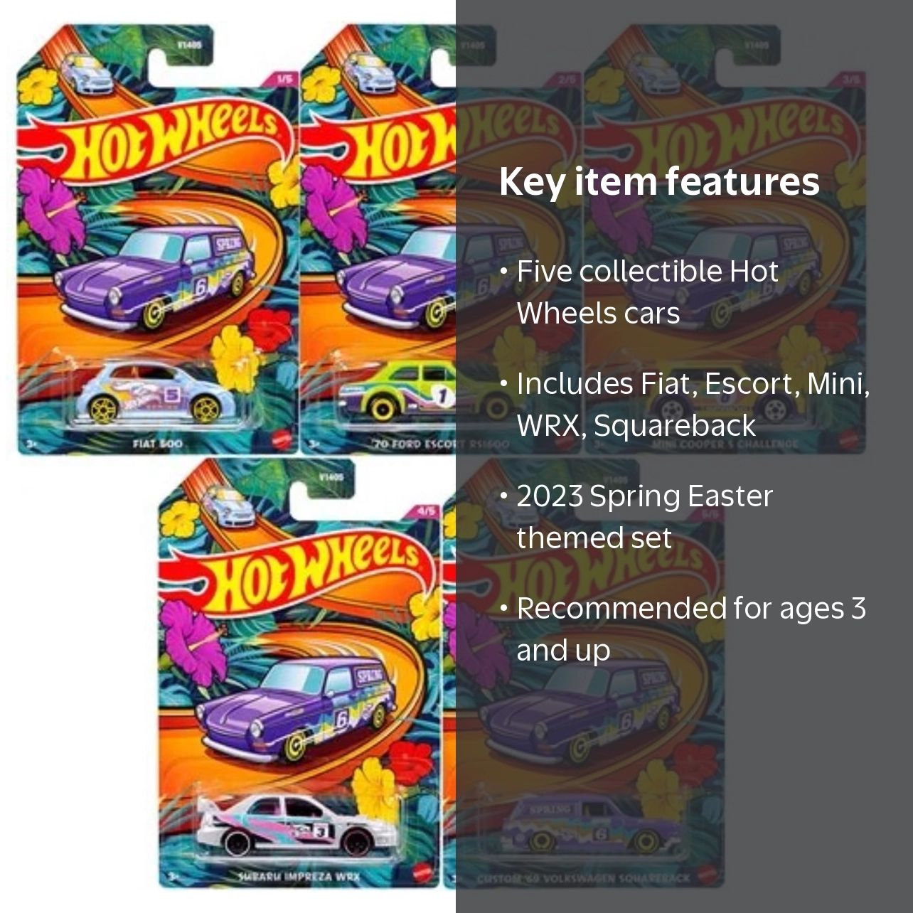Hot Wheels 2023 Spring 5-Pack, Easter Set, Fiat 500, Ford Escort