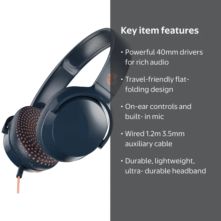 Skullcandy, On-ear Headphones, Riff, Microphone, Blue/Sunset
