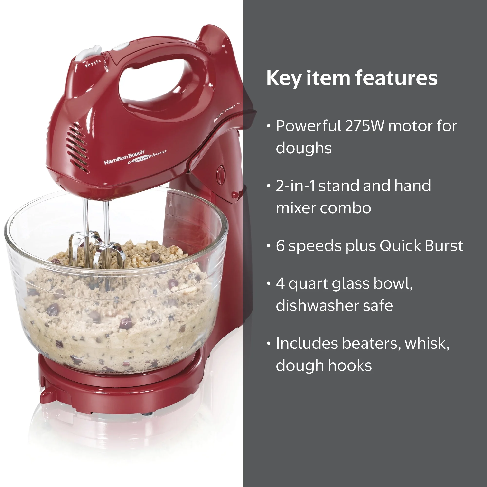 Hamilton Beach Power Deluxe 6 Speed Electric Kitchen Mixer with