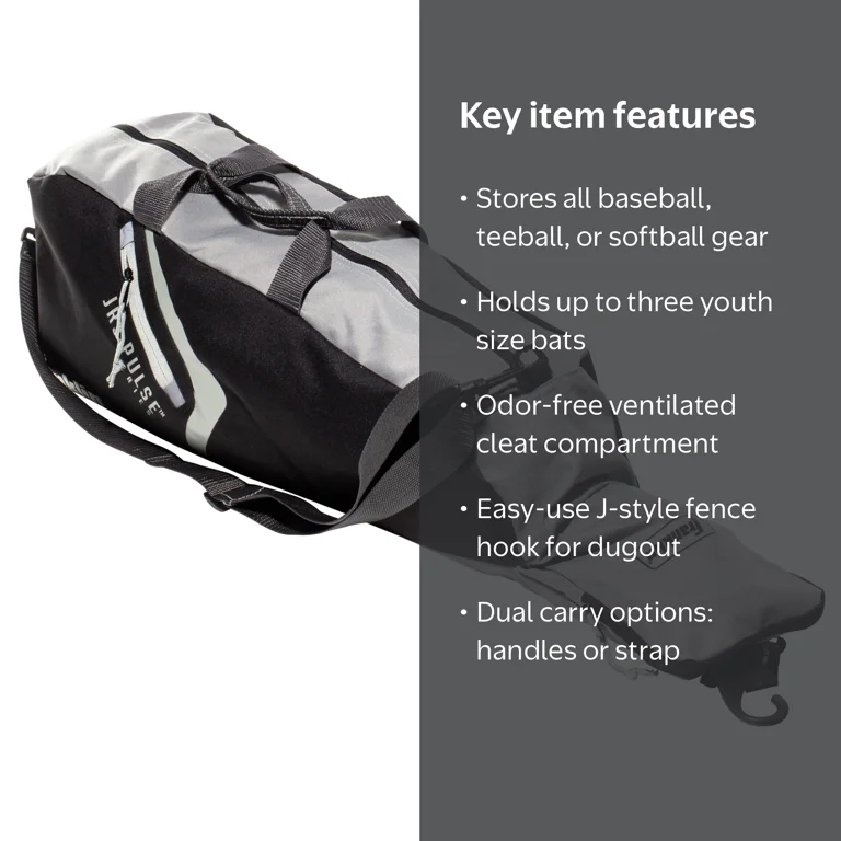 Franklin Sports Youth Baseball Bag, JR3 Kids Equipment Bag, Black