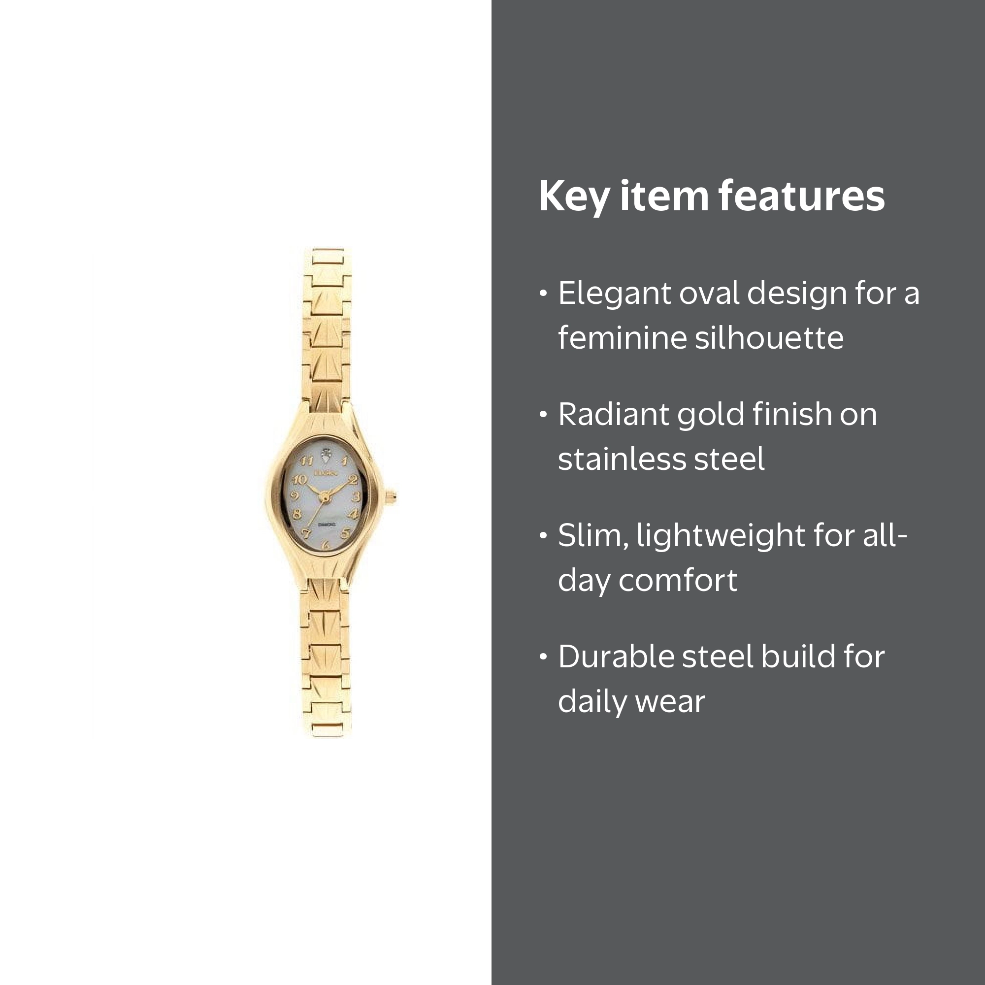 Elgin Gold Oval Dial Analog Watch for Women with Stainless Steel