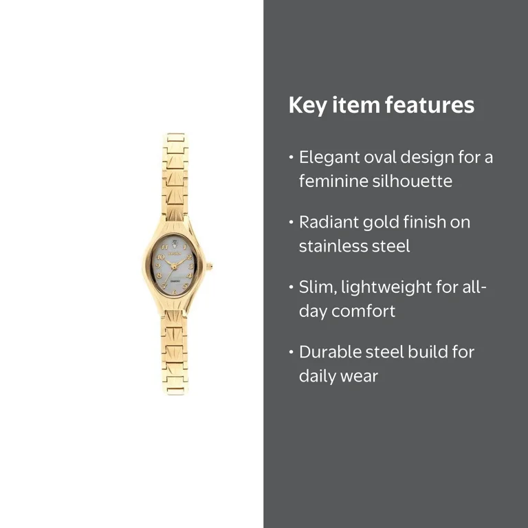 Elgin Gold Oval Dial Analog Watch for Women with Stainless Steel