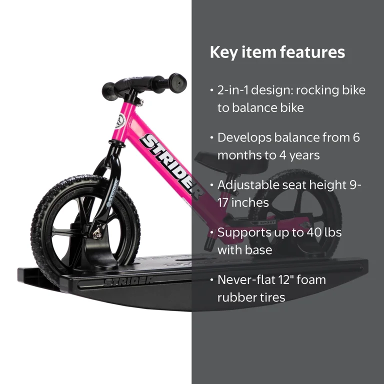 Strider, Rocking Bike, Pink, 2-in-1 Balance and Rocking Bike