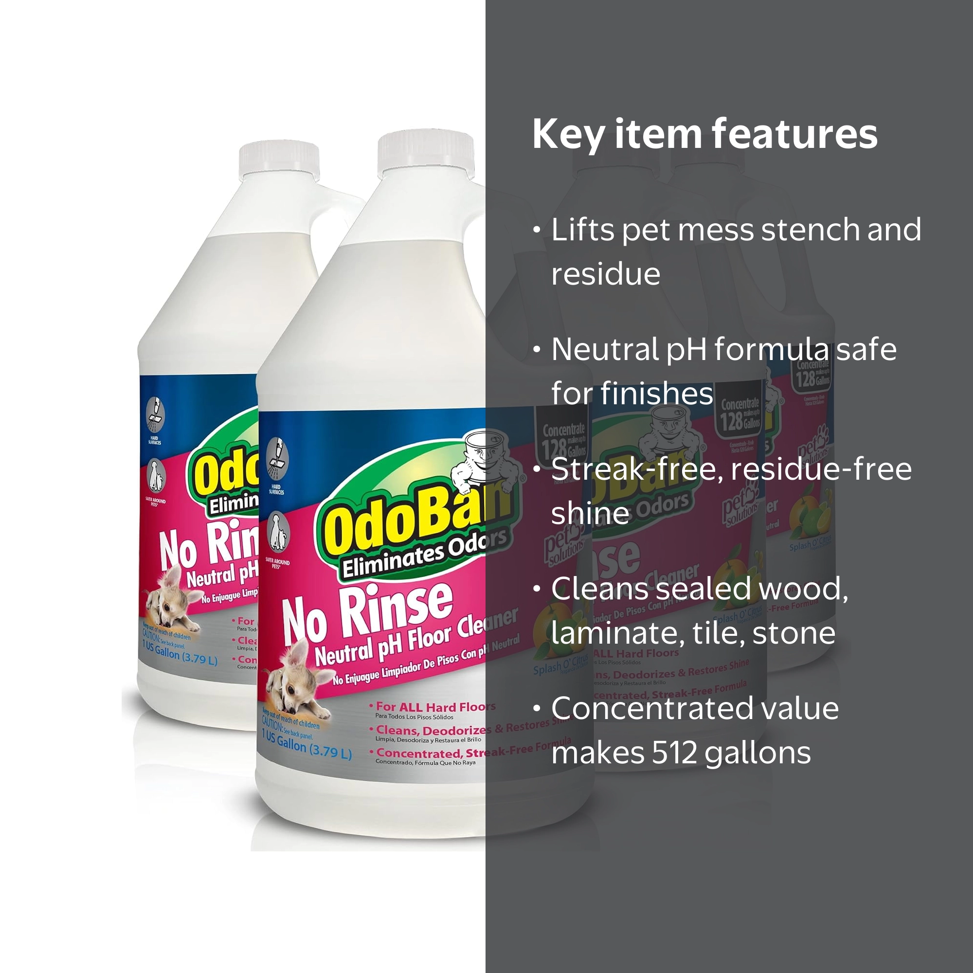 OdoBan Pet Solutions Neutral pH Floor Cleaner Concentrate, 4pk, 1