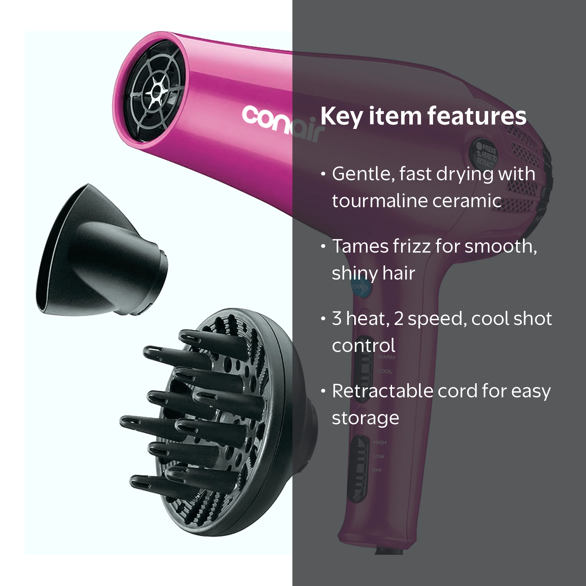 CONAIR バスクリーナー 本体 15フィートコード Conair Ionic Ceramic Cord-Keeper Hair Dryer, Diffuser