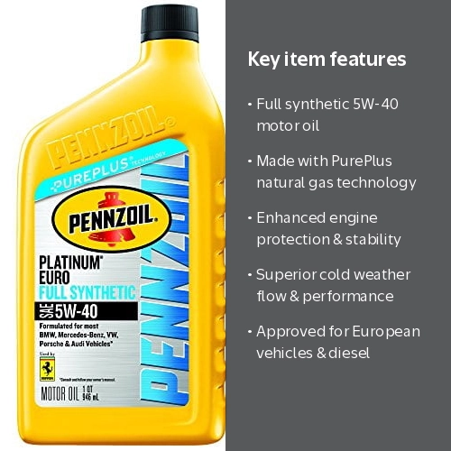 Pennzoil, Motor Oil, 946 mL, Euro Full Synthetic 5W-40 - Walmart.com
