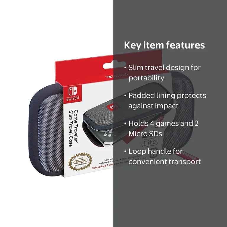 RDS, Game Traveler Slim Travel Case for Nintendo Switch Lite, Gray