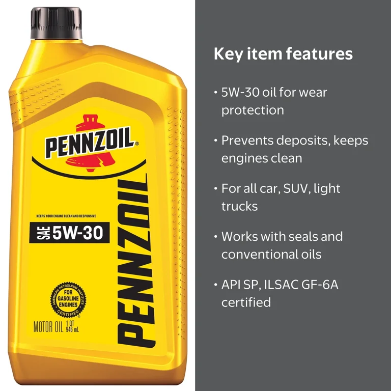 Pennzoil 5W-30 Motor Oil, 1 Quart, Conventional Oil for Gasoline