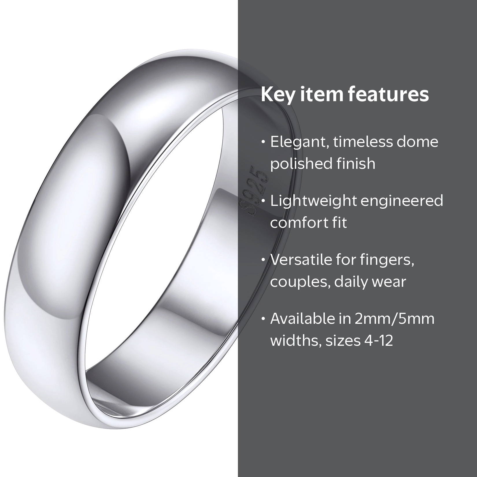 Silvora 925 Sterling Silver Eternity Band Ring, 5mm Wide