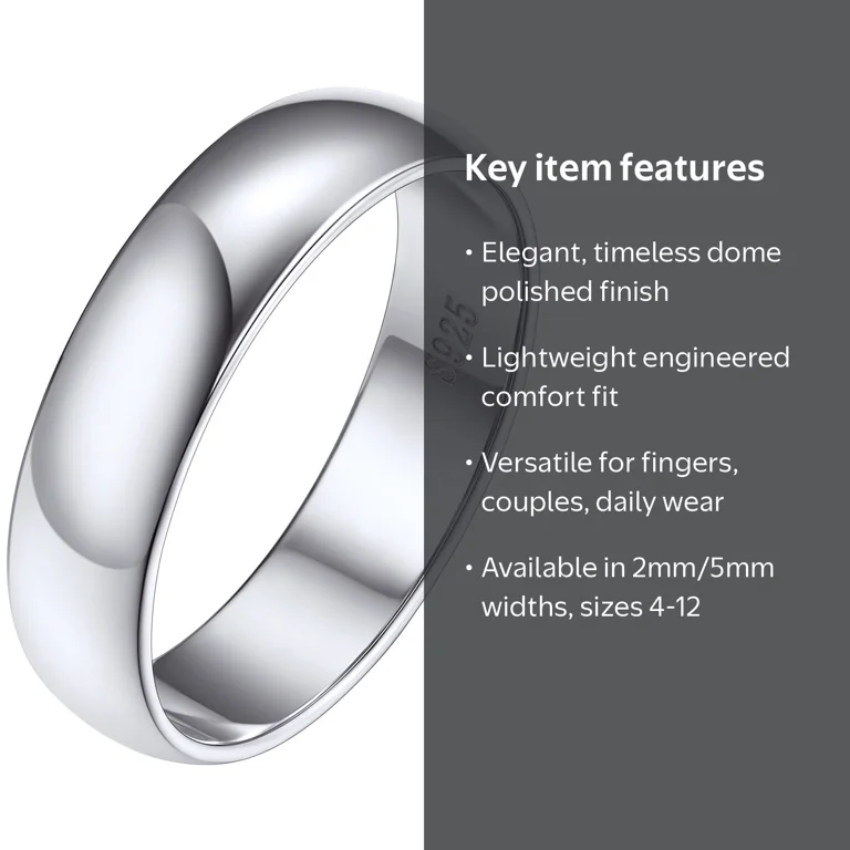 Silvora 925 Sterling Silver Eternity Band Ring, 5mm Wide