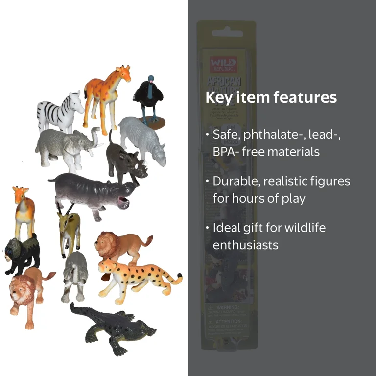 Wild Republic African Animal Figurines Tube, Zoo Animals, Jungle