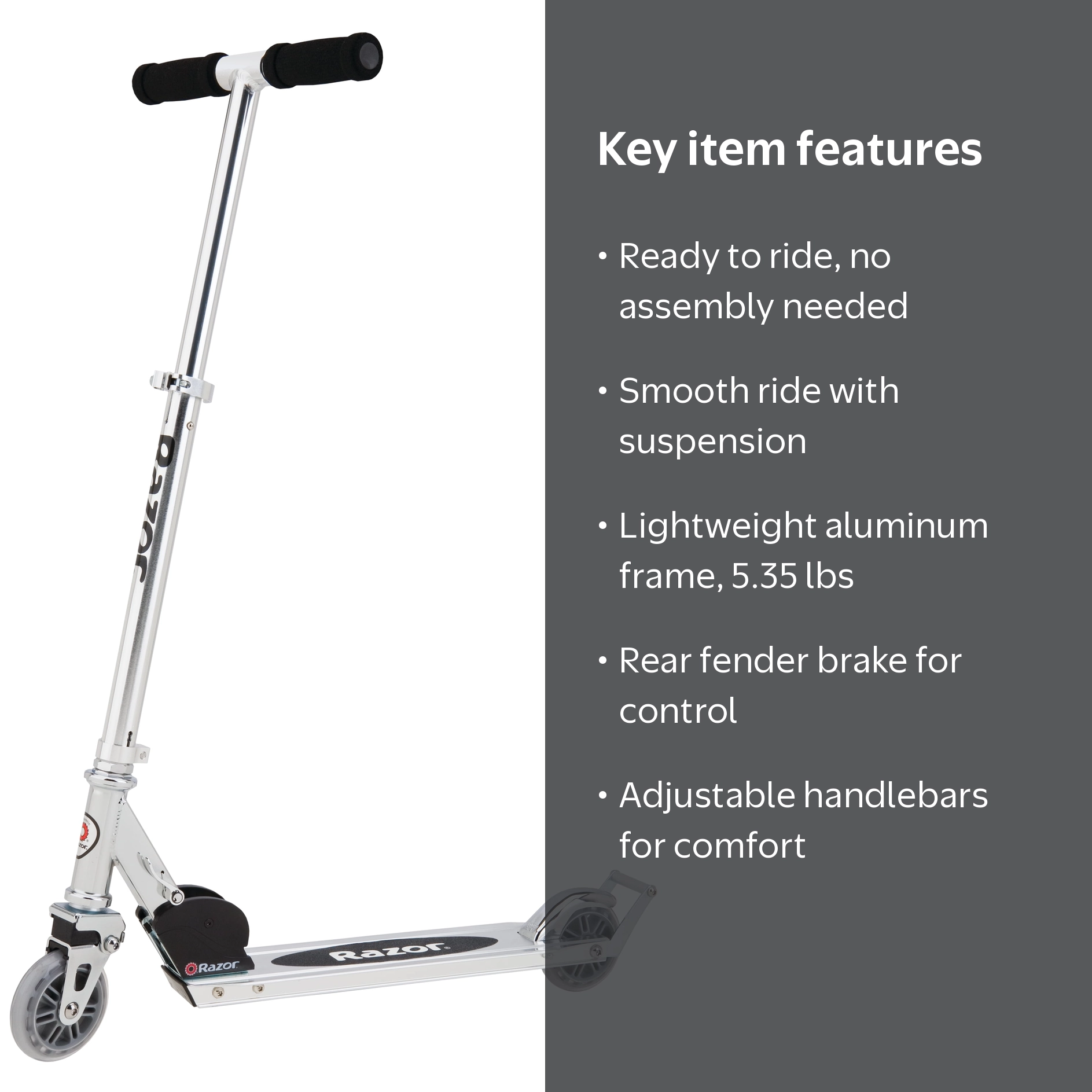 Razor A2 Folding Kick Scooter – Clear/Black, Wheelie Bar
