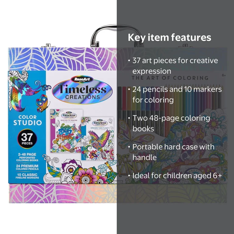 RoseArt Timeless Creations 37 Piece Coloring Case, Books, Color