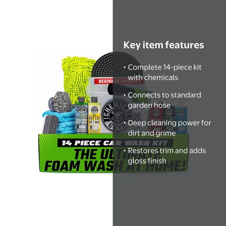 Chemical Guys 14-Piece Car Wash Kit, Foam Gun, Bucket, 16 oz