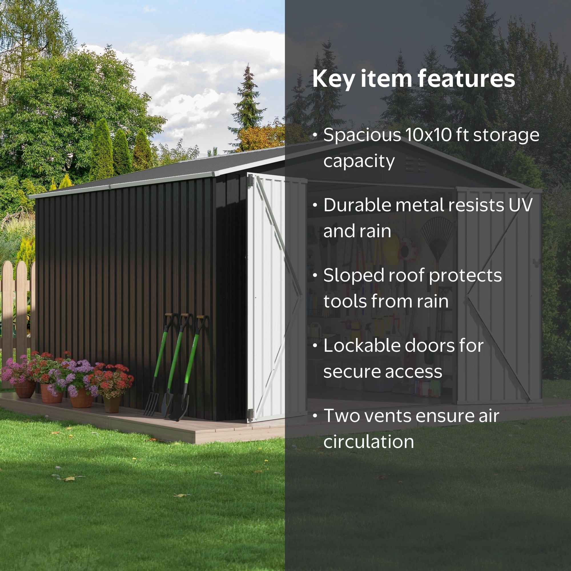 NETAJE 10'x10' Outdoor Metal Shed with Updated Frame, Lockable