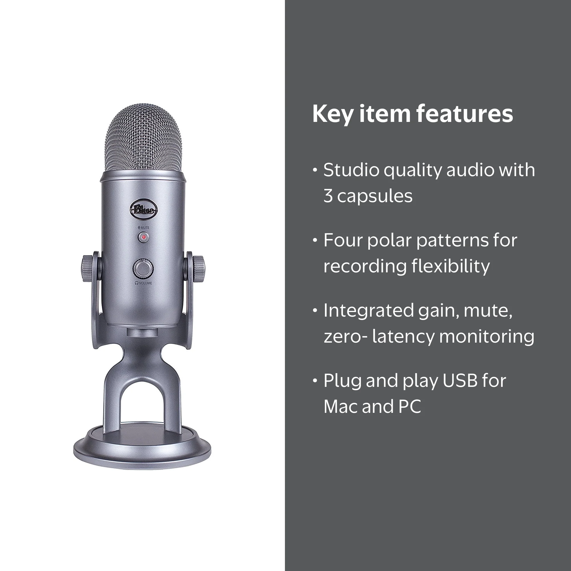 Blue Yeti USB Desktop Microphone, Space Gray - Walmart.com