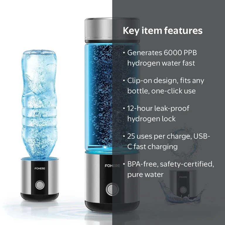 Hydrogen Water Bottle Generator, up to 6000 PPB Glass Portable