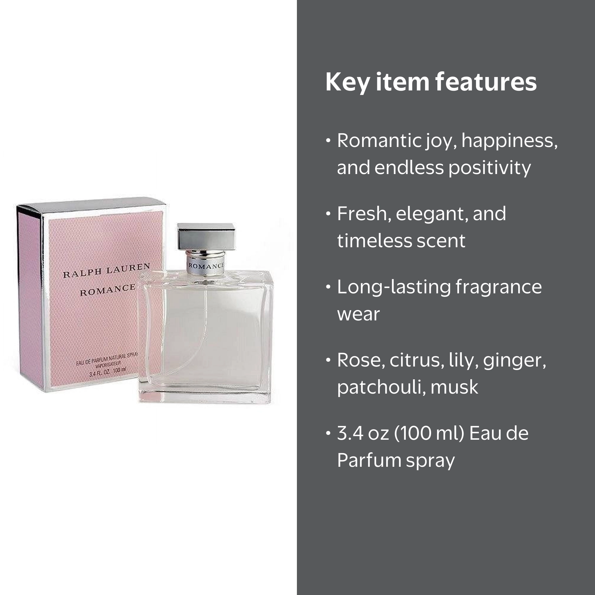 Ralph Lauren Romance Eau de Parfum Spray for Women, 3.4 oz, Floral