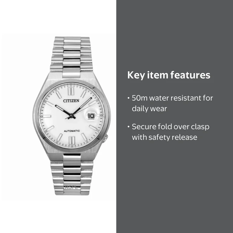 Citizen Automatic Wrist Watch, White Dial, Stainless Steel Band