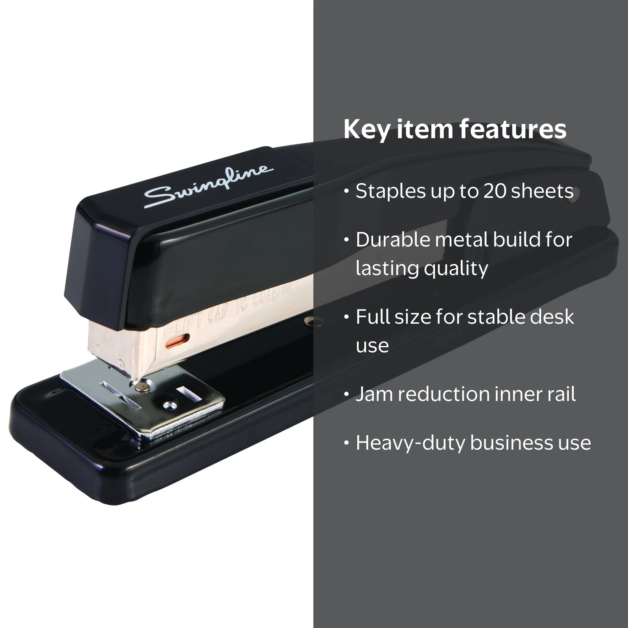 Swingline Commercial Desk Stapler, 20 Sheets, Black, Full Size