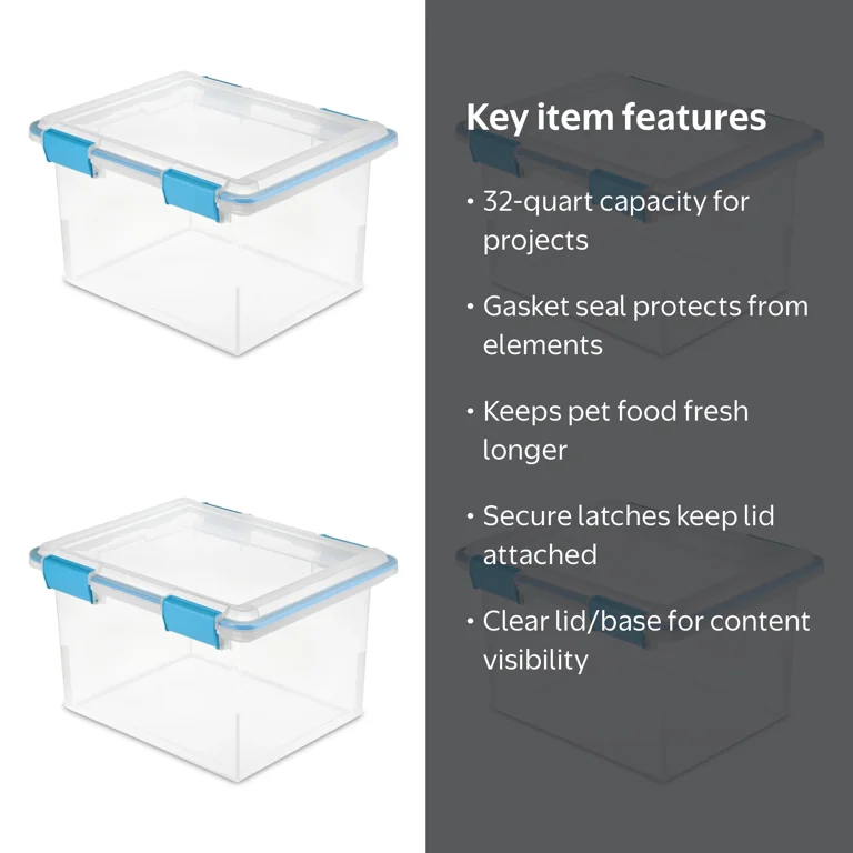 Sterilite 32 Qt Sealed Gasket Box, Clear Base/Lid, Blue Aquarium