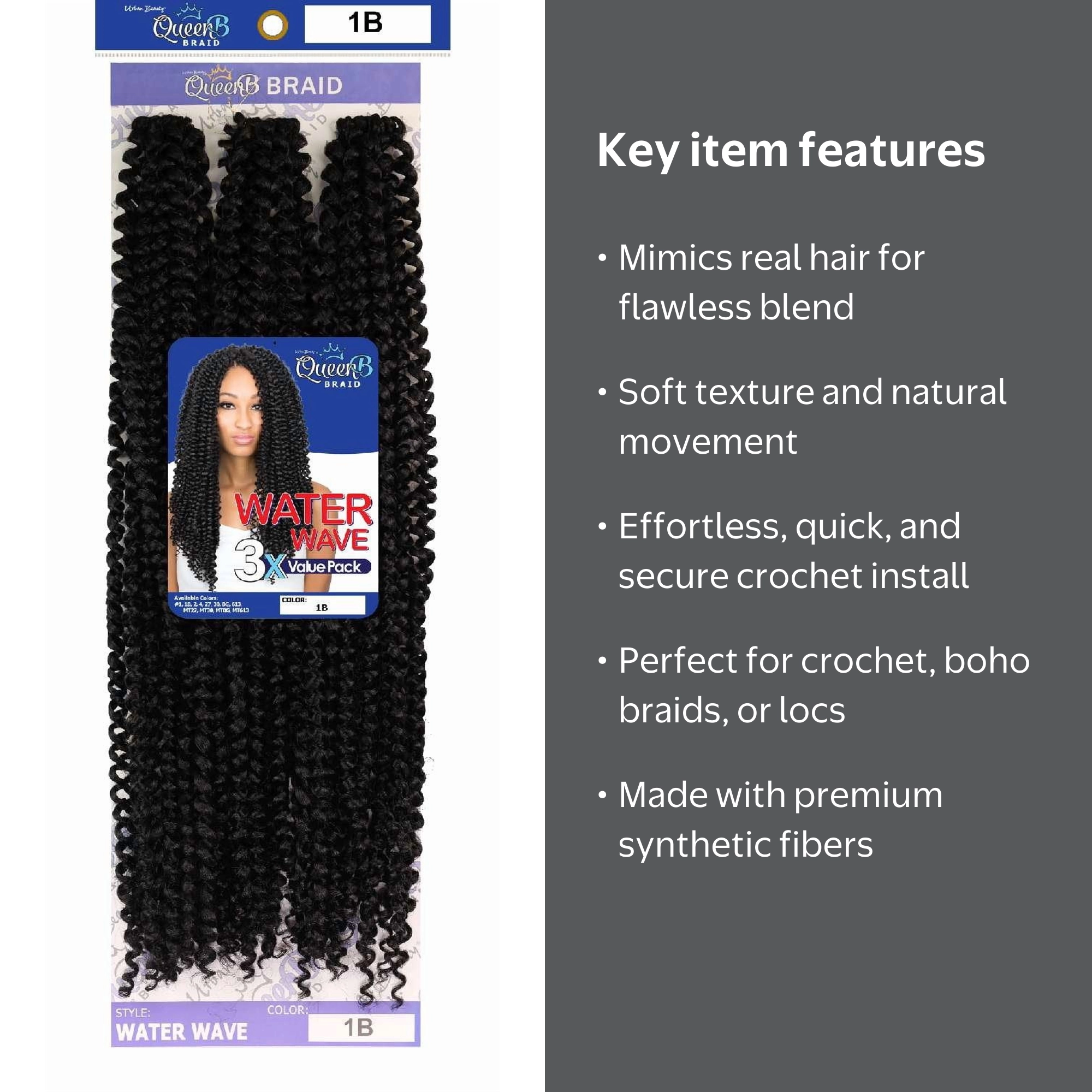 QueenB Braid 3X Water Wave Value Pack - #1B - Walmart.com