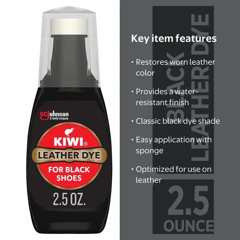 KIWI Black Leather Dye, 2.5 oz - Restores Color, Water Resistant