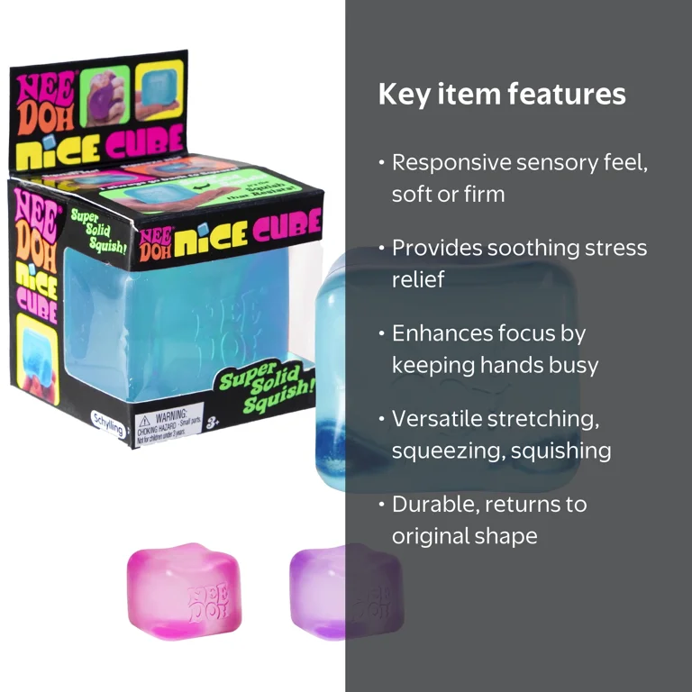 Schylling Nee Doh Cube Squish Toy, Non-Toxic, Ages 3+, Multiple