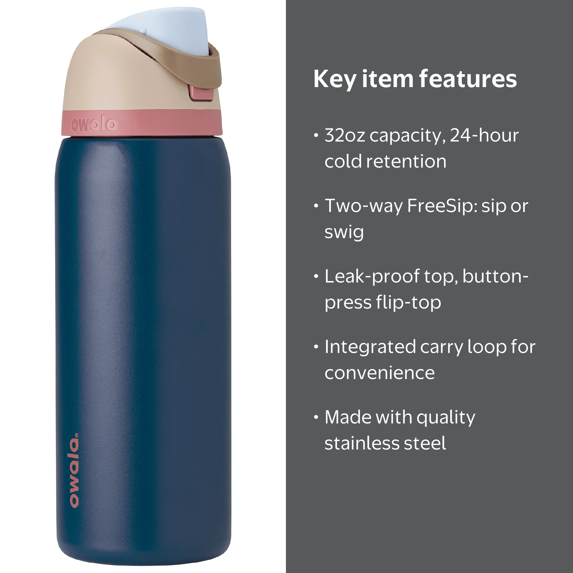 Owala FreeSip Stainless Steel Water Bottle, 32oz, Sleepy Skies