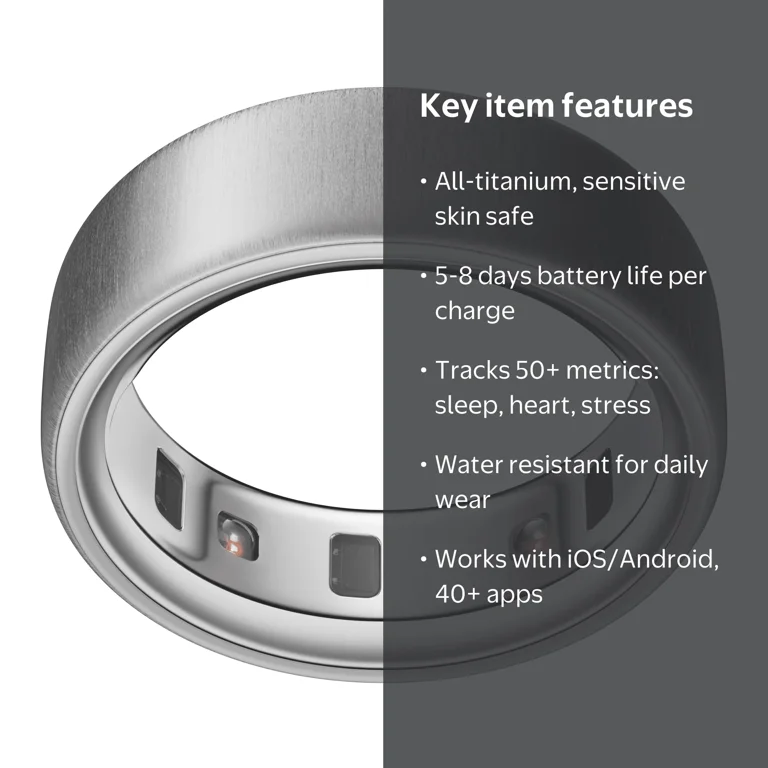 Oura Ring 4, Brushed Silver, Size 11, Smart Wearable, Sleep