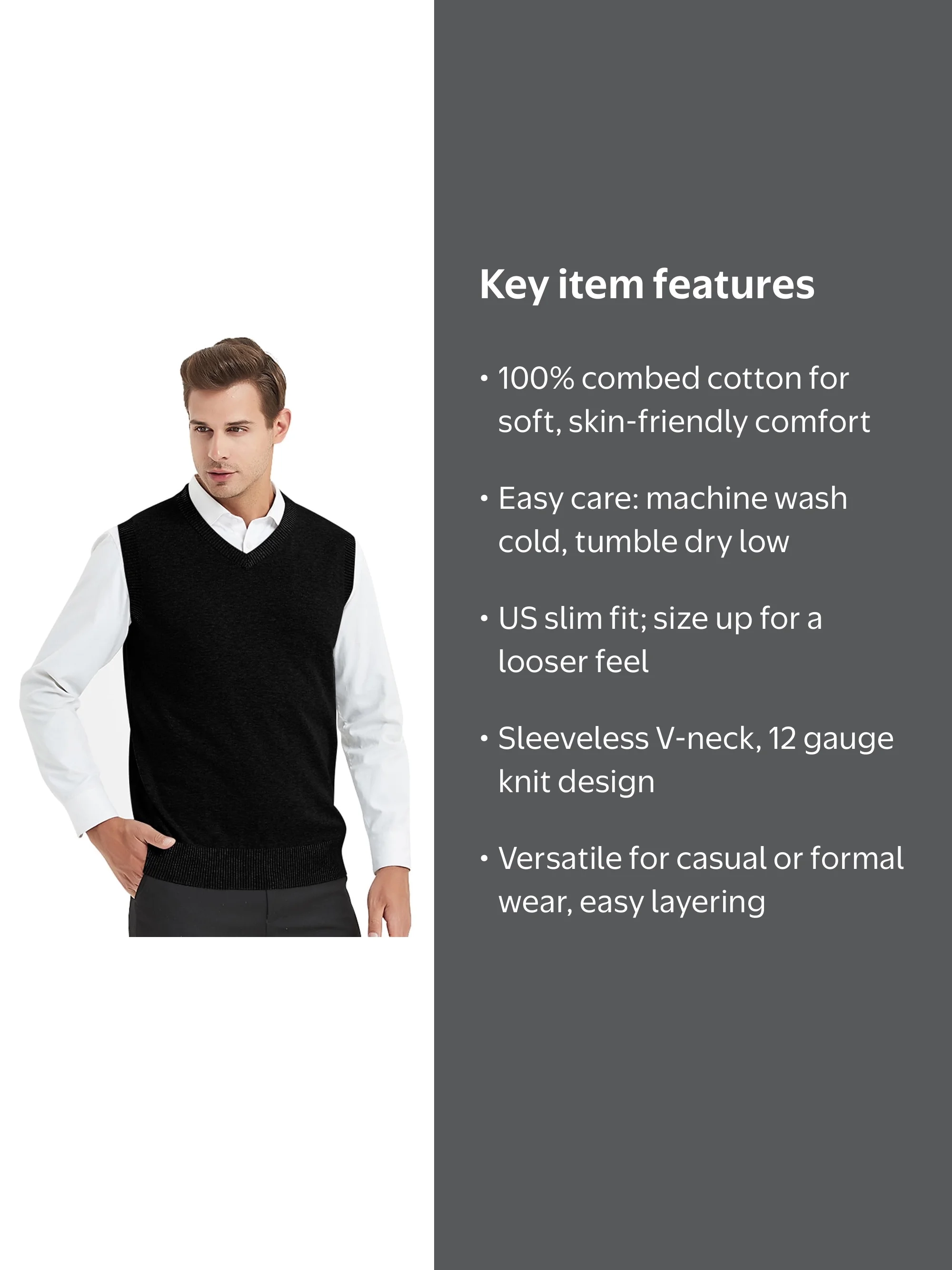 Toptie Men Business V-Neck Knitted Sweater Vest, XXL, Black