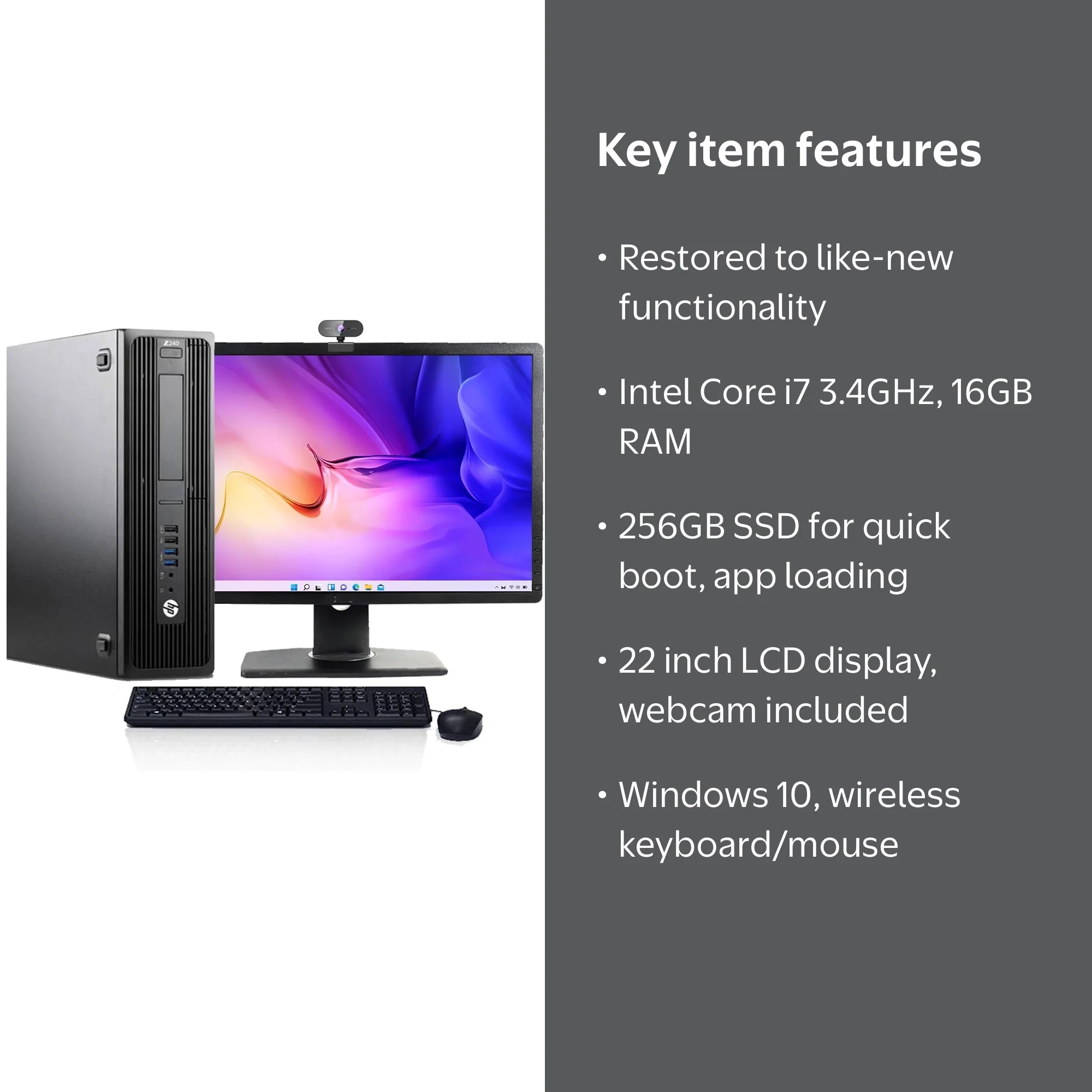 Restored HP Z240 Desktop Computer Intel Core i7 CPU 16GB RAM 256GB