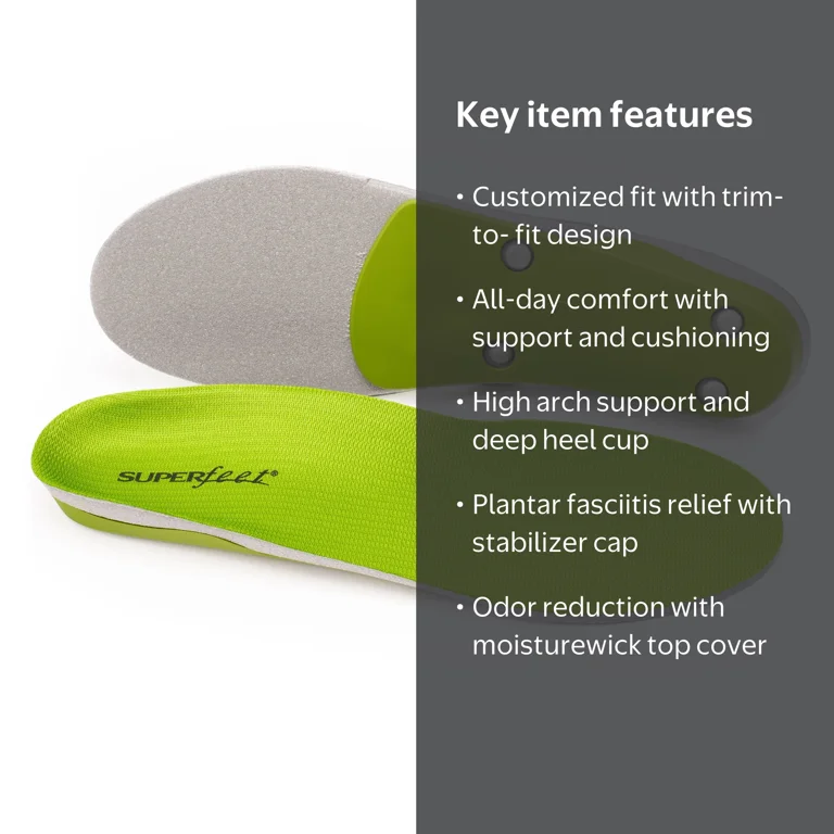 Superfeet All-Purpose Support High Arch Insoles (Green) - Trim-To