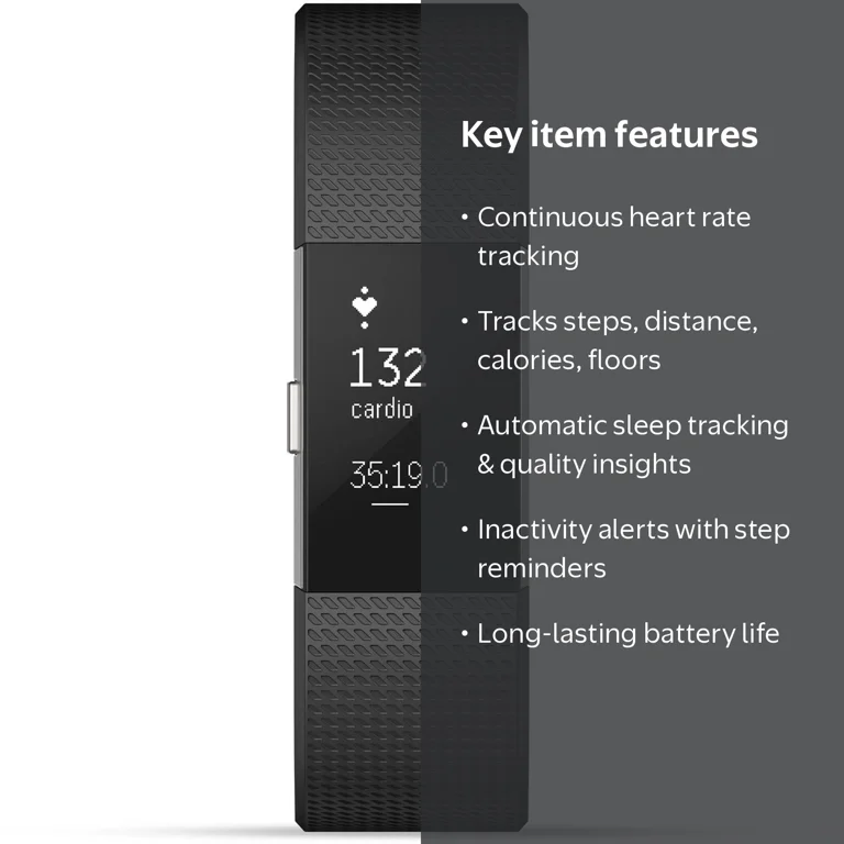 Fitbit Charge 2 Silver - Large, Wireless Fitness Activity Tracker